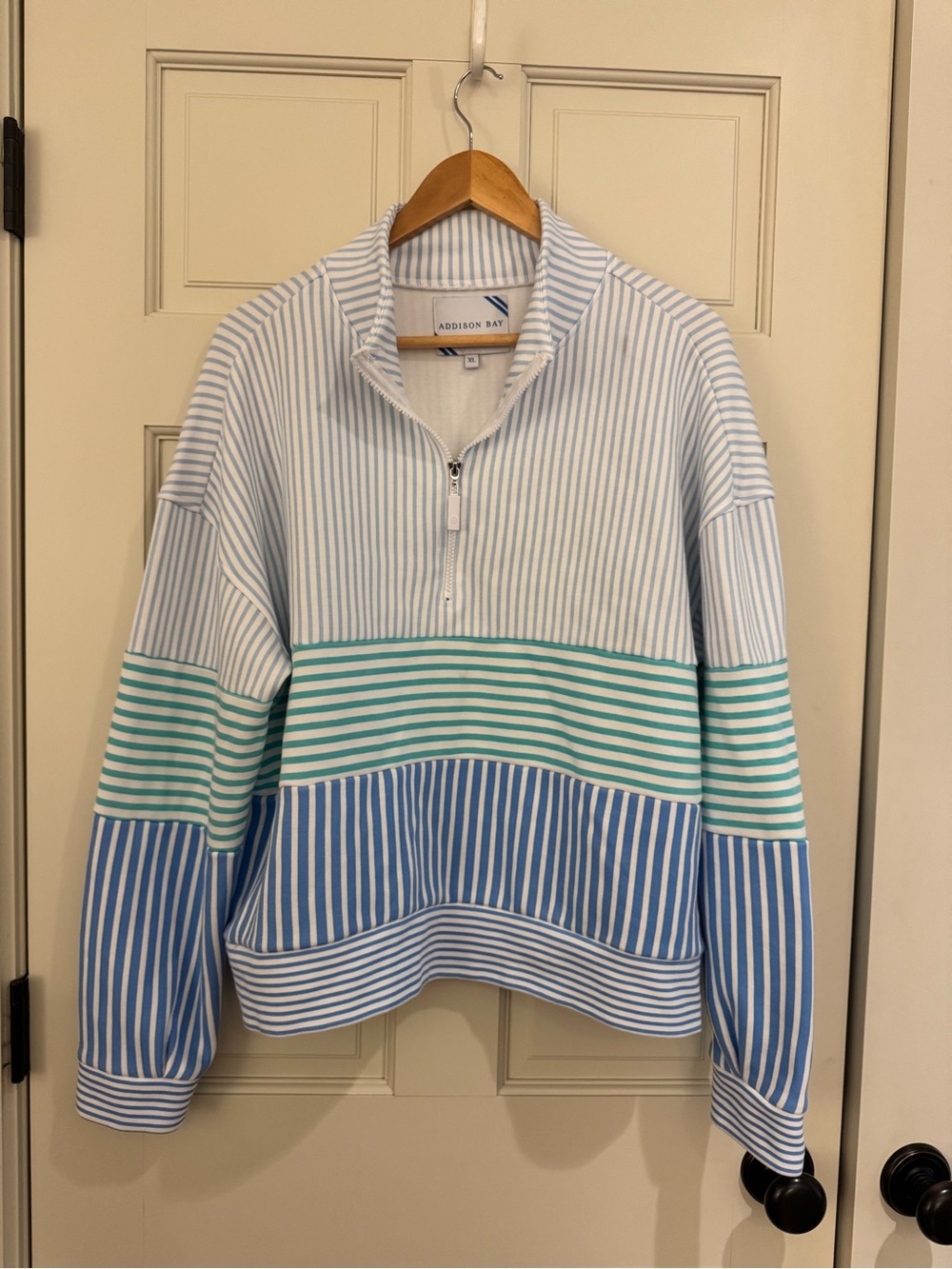 Addison Bay Soft Luxe Varsity Quarter Zip- Blue and Geeen
